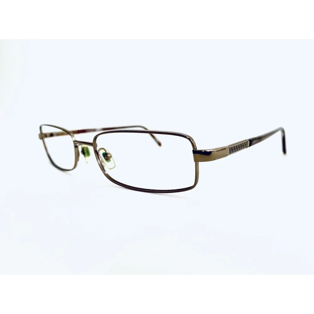 Versace Gold Rectangular Eyeglasses Tortoise Lucite Temples Italy 52 17 135